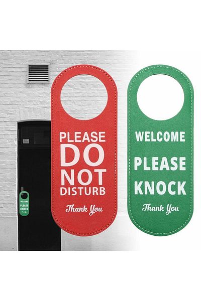 Choice Red Green 1pc 22.5x8.5cm Door Sign Do Not Disturb Please Knock Hanger Leather Tags Label Warning Bul