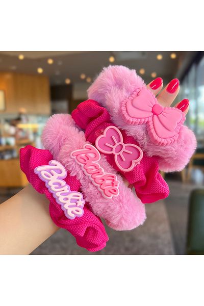 Choice 1 4pcs Fashion Barbie Women Hair Bands Pink Barbie Girls Hair Rope Elastic Headband Hair Accessorie.