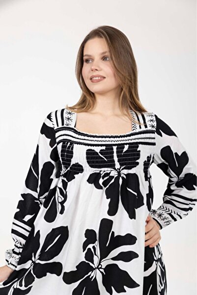 mervemoda Women's Long Sleeve Plus Size Summer Woven Dress