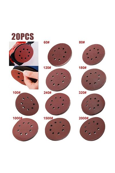 Choice 120grit 20pcs 5 Inch 125mm Round Sandpaper 8 Hole Sanding Discs Hook And Loop Grit 40-2000 Orbital S