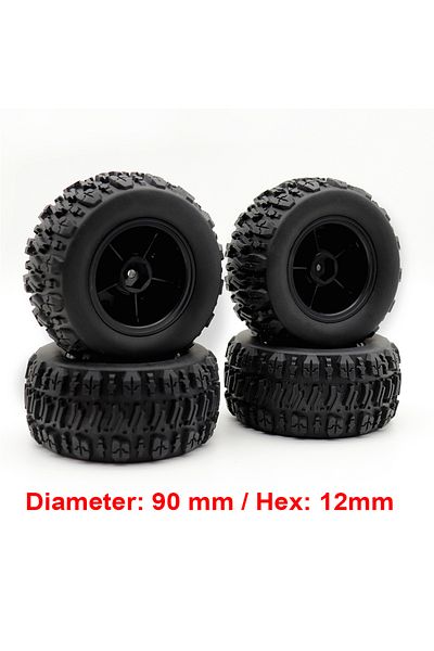 Brilliant Deer 4 قطع إطارات 90 مم 4 قطع إطارات 90 مم لشاحنات الوحوش وعجلات مطاطية للطرق الوعرة ومحاور سداسية 12 مم لـ Wl 1/14