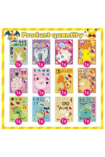 Choice 12pcs 6/12sheets Pokemon Children Puzzle Anime Stickers Make-a-face Assemble Funny Cartoon Decal Ass
