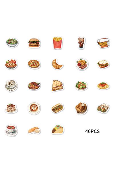 Choice 46pcs 46pcs Burger, Pizza, Coffee American Food Theme Stickers Decorated Notebook Water Bottle Diary