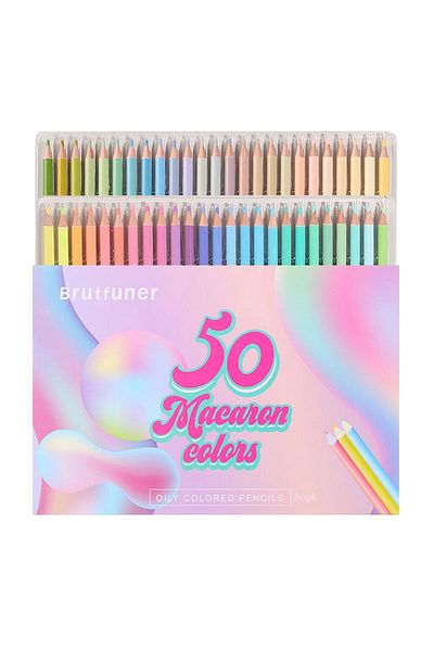 hopk 50 Colors Set Brutfuner Macaron 50 Colors Colored Pencil Professional Pastel Coloring Drawing Pencil