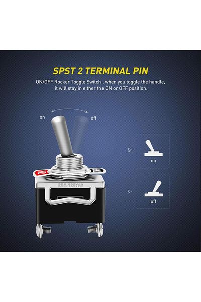 Shunmaii 2PCS SPST Waterproof Toggle Switch DC 12V-24V 15A 250V Marine Heavy Duty 2 Pin ON Off Spade Termi...