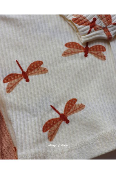 Necix's Cotton Comfortable Fabric Design Dragonfly Pattern Baby Girl 2-Piece Bottom Top Set