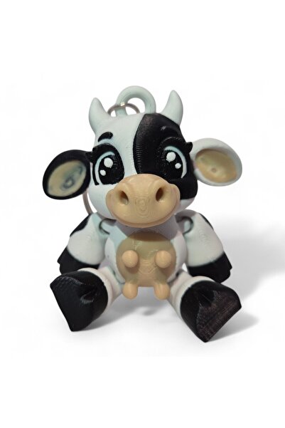 Store Sevimli Inek Anahtarlık - Hareketli Figür - Siyah Beyaz