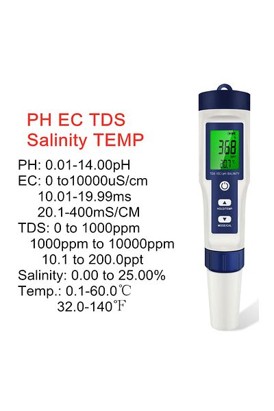 JUANJUAN With Backlight 5 In 1 Digital Ph Tds Ec Meter Salinity Temperature Tester Conductivity Water Filter