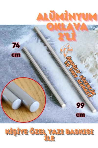 KÖROĞLU SİNEKLİK VE YAPI MARKET 2'li Masterchef Alüminyum Paslanmaz (100-75 CM) Metal Oklava Seti Hamur Açma Aparatı Sofra Mutfak