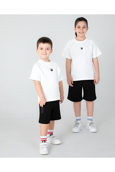 Black One Girls/Boys' Summer Shorts T-Shirt Two-Piece Set Printed Pocket Detail