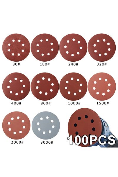 Choice 100pcs D 100pcs Sanding Discs 5 Inch 8-hole Alumina Sanding Pad Sanding Sheet Polishing Sand Paper F