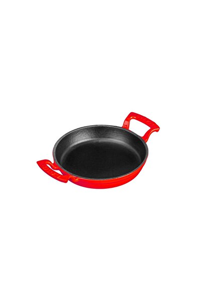 Lava Döküm Yuvarlak Sahan Çap(Ø)20cm. Döküm Demir Yekpare Çift Kulplu - Kırmızı