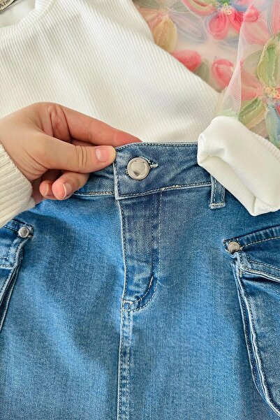 Minigimin Cicileri Кольоровий тюль з деталями та джинсовими кишенями, спідниця для дівчинки, комплект з 2 предметів - Miniğimin Cicileri