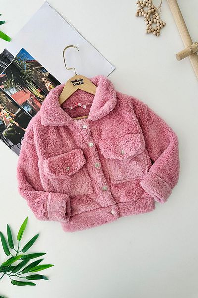 Minigimin Cicileri Cardigan Welsoft pentru fete - Cicuri pentru copilul meu, detaliu crem, buzunar, roz închis