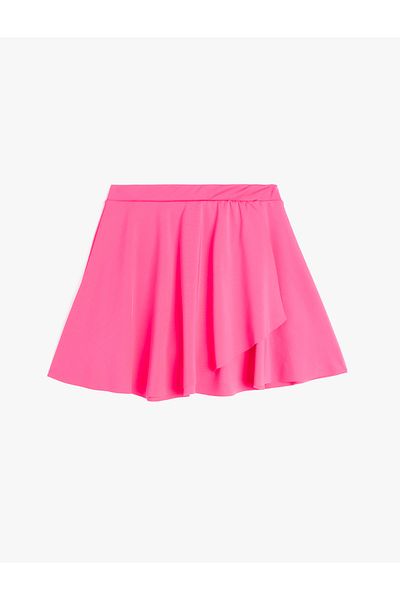 Koton Elastic Waist Pleated Double Breasted Basic Mini Shorts Skirt