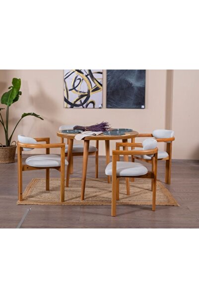 VOWTURKEY Yuvarlak Masa 105cm &4 Cheri Sandalye