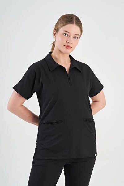 Owlet Medikal ελαστικό ύφασμα Μαύρο κοστούμι με γιακά πόλο