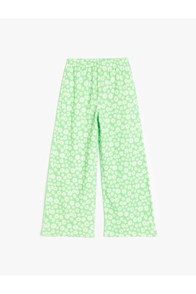 Koton Beli Lastikli Çiçek Desenli İspanyol Paça Pantolon