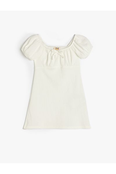 Koton Bow Print Off Shoulder Short Sleeve Dress