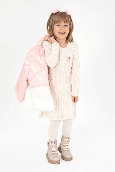 U.S. Polo Assn. Cream Melange Girl's Knitwear Dress - 50297201 -Vr159