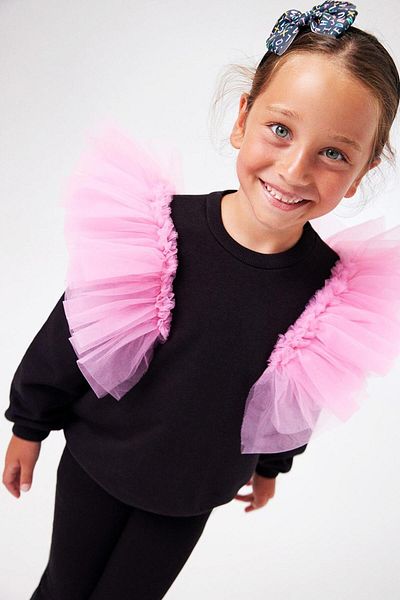 Le Mabelle Malory Black Girl's Tracksuit Set - Tulle Detail on the Shoulders