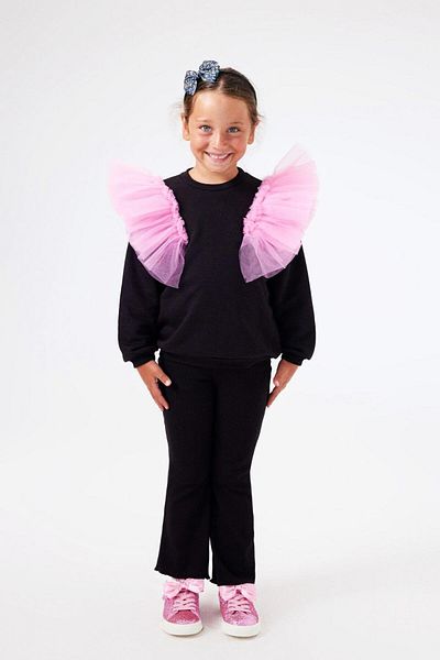 Le Mabelle Malory Black Girl's Tracksuit Set - Tulle Detail on the Shoulders