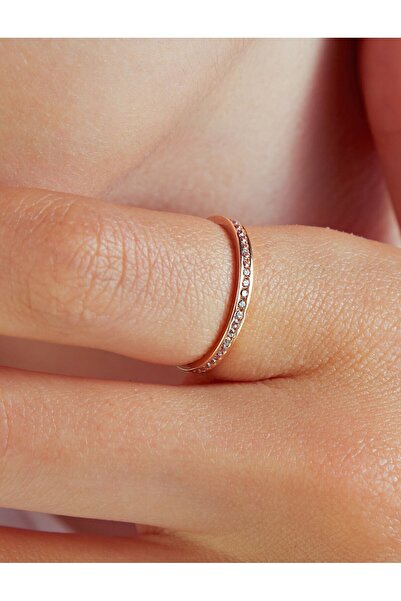 Nilvera Kuyumculuk 14 Ayar Rose Altın Tam Tur Alyans Yüzük, Işıklı Şık Mücevh...