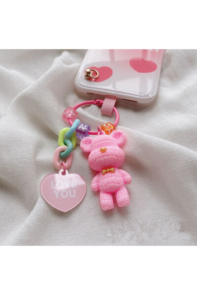 Choice Bear Pink Cartoon Bear Flower Hanging Phone Chain for IPhone Girls Cel...