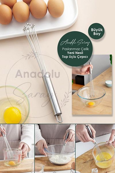 Anadolu Saray New Generation Stainless Steel Metal Bead Ball End Beater Sauce Mixer Ball End Egg Beater