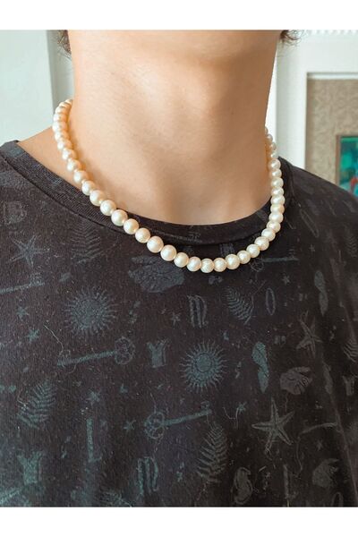 By Saadet Özkanlı Kadın 45 Cm A Sınıfı Erkek Inci Kolye Gerçek 8 Mm Istiridye Inci Tatlısu Incisi Kolye 925 Gümüş