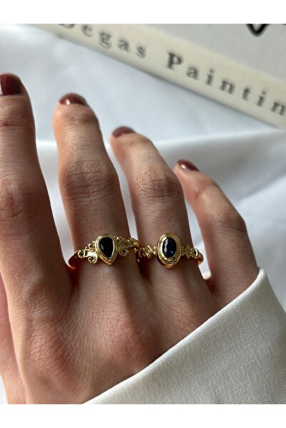 ringbox 2'li Lacivert Taşlı Vintage Yüzük Seti