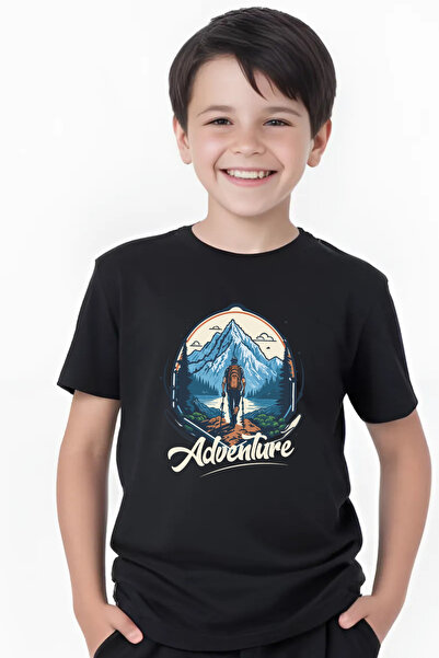 FYK COLLECTİON Tricou cu mânecă scurtă cu gât rotund pentru băieți cu imprime...