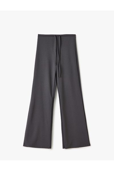 Koton Relaxed Fitting Straight Leg Trousers with Lace-Up Waist