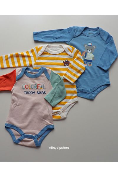 Necix's Cotton Comfortable Design 3-Piece Bodysuit Set for Baby Boy - Bottom and Top Set with Teddy Bear Print Booties