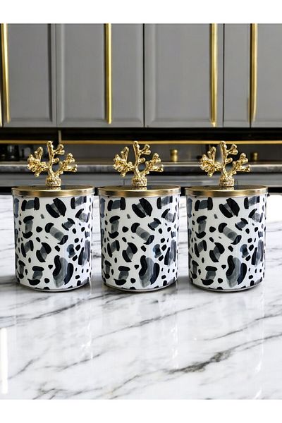 ferayhome Feray Home - 3-Piece Spice Rack Set, Brown Color, Gray Leopard Gold Coral