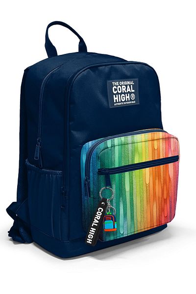 Coral High Rucsac de școală cu dungi de culoare bleumarin 23690