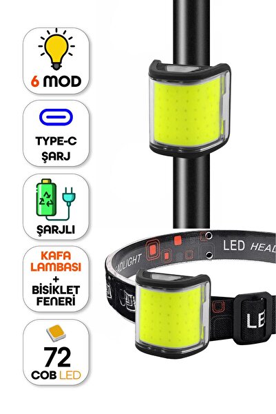 Telvesse 2 si 1 Arada 72LED Şarjlı Bisiklet Feneri Çakarlı Kafa Lambası Çift Özellikli Güçlü Işık 6 Mod