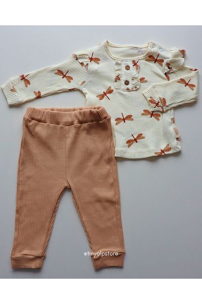 Necix's Cotton Comfortable Fabric Design Dragonfly Pattern Baby Girl 2-Piece Bottom Top Set