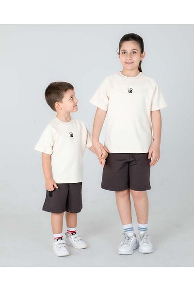 Black One Pantaloni scurți de vară pentru fete/băieți Tricou Seturi din două piese Detaliu buzunar imprimat