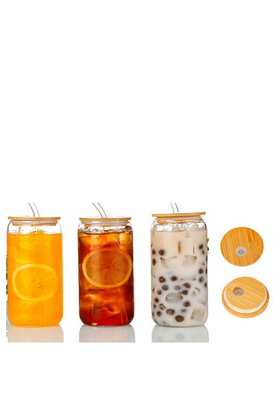 MIBRU Glass cup with glass straw 600ml J-2881