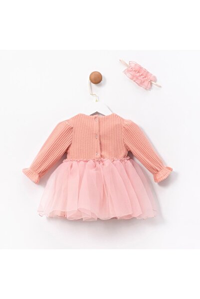 miabambim Pink Baby Girl's Dress with Pearl Detail and Hair Accessories