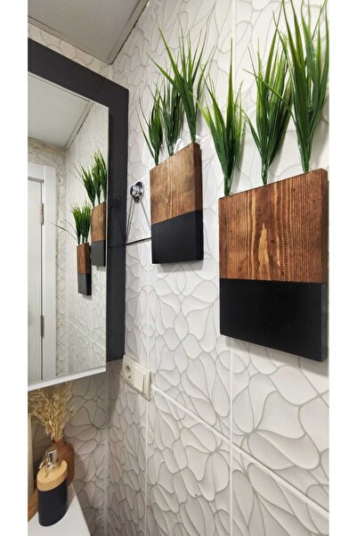 fatrema 2'Lİ AHŞAP ÇİÇEKLİK MUTFAK BANYO YAPAY ÇİÇEK BALKON KIŞ BAHÇESİ EV HEDİYESİ ÇEYİZ BOHEM RUSTİK