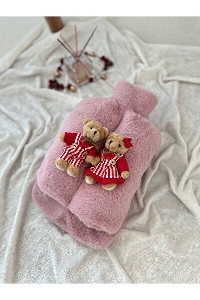 TREND COLOR Pudra Pembe Hediyelik Sıcak Su Torbalı Peluş Oyuncaklı Ayak Isıtıcı 2 Litre Sıcak Su Torbası Ile
