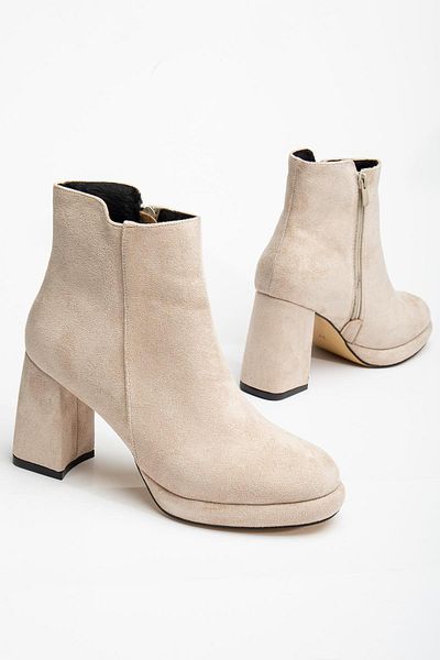 Dilimler Ayakkabı Women's Platform Heeled Boots - Suede Flat with Zipper
