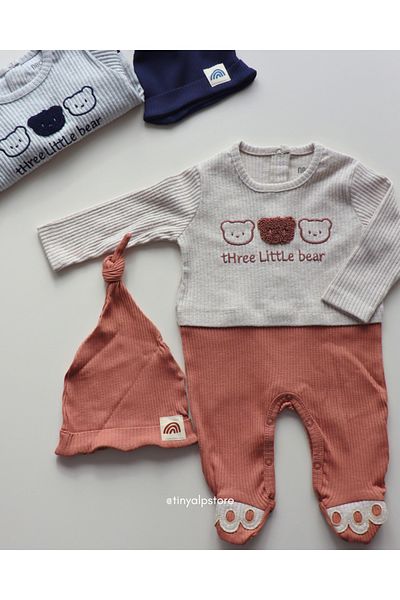Necix's Basic Comfortable Fabric Soft Texture and Design Patterned Jumpsuit with Hat and Booties
