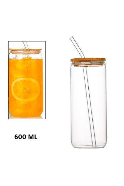 MIBRU Glass cup with glass straw 600ml J-2881