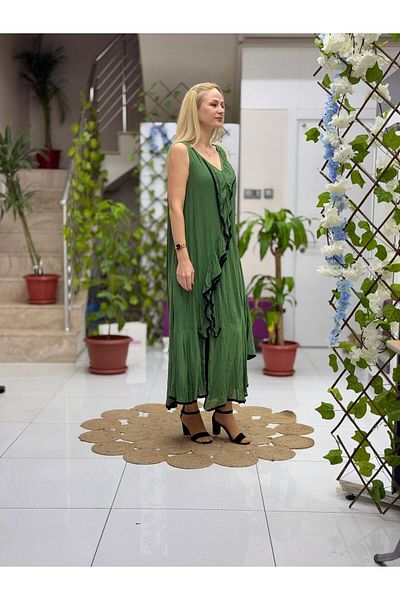 Punta Otantik VL1570 Χακί Ισπανικό Φόρεμα Voile με σχέδια