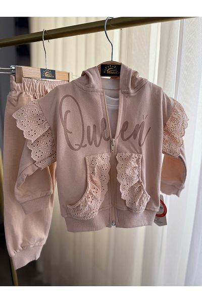 Minizco Queen Printed Sweep Embroidered 3-Piece Set