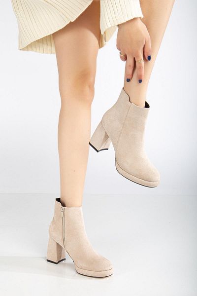 Dilimler Ayakkabı Women's Platform Heeled Boots - Suede Flat with Zipper