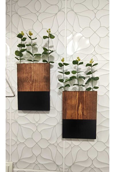 fatrema 2'Lİ AHŞAP ÇİÇEKLİK MUTFAK BANYO YAPAY ÇİÇEK BALKON KIŞ BAHÇESİ EV HEDİYESİ ÇEYİZ BOHEM RUSTİK